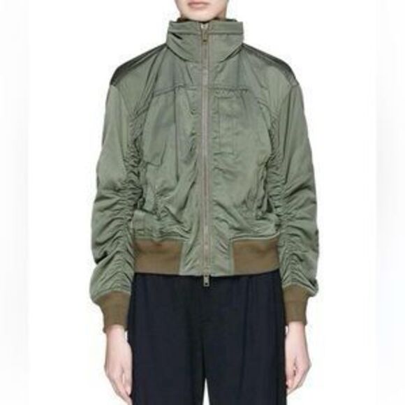 Vince Green Satin Bomber Jacket XS - Picture 1 of 9
